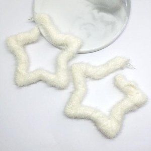 Christmas Handmade Fluffy White Star Earrings